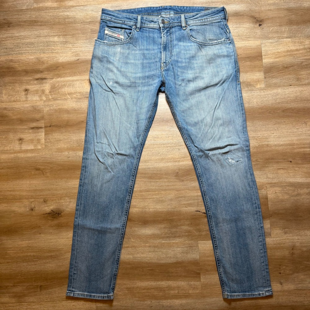 Diesel Thommer Jeans Men 34x32 Blue Slim Fit Light Wash Stretch RM046 Distressed